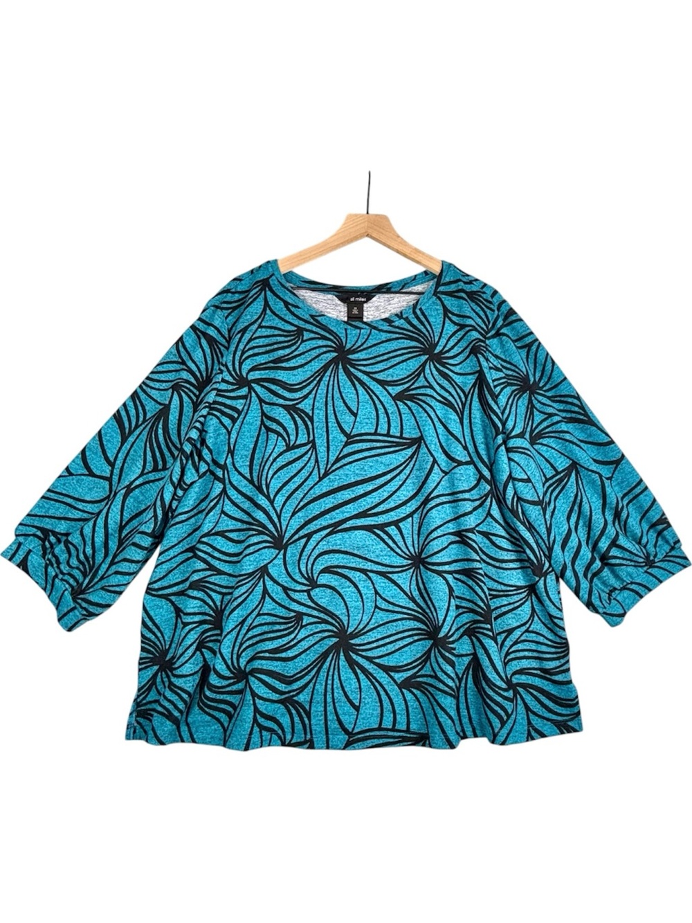 Ali Miles Top Womens 2X Green Blue Turquoise Brushed‎ Knit Popover Tunic